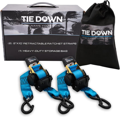 2 in. x 10 ft Blue Heavy Duty Retractable Ratchet Strap, 2-Pack Kit - 3000 lbs. Breaking Load Limit