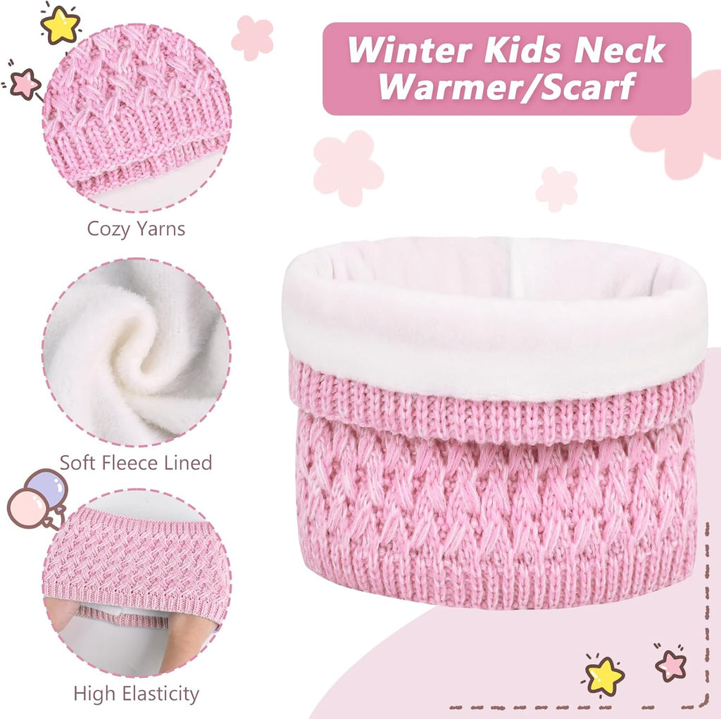 Kids Winter Hat Gloves Scarf Set,Toddler Girls Winter Hat Kids Beanie with Pom Neck Warmer Gaiter Mittens Fleece
