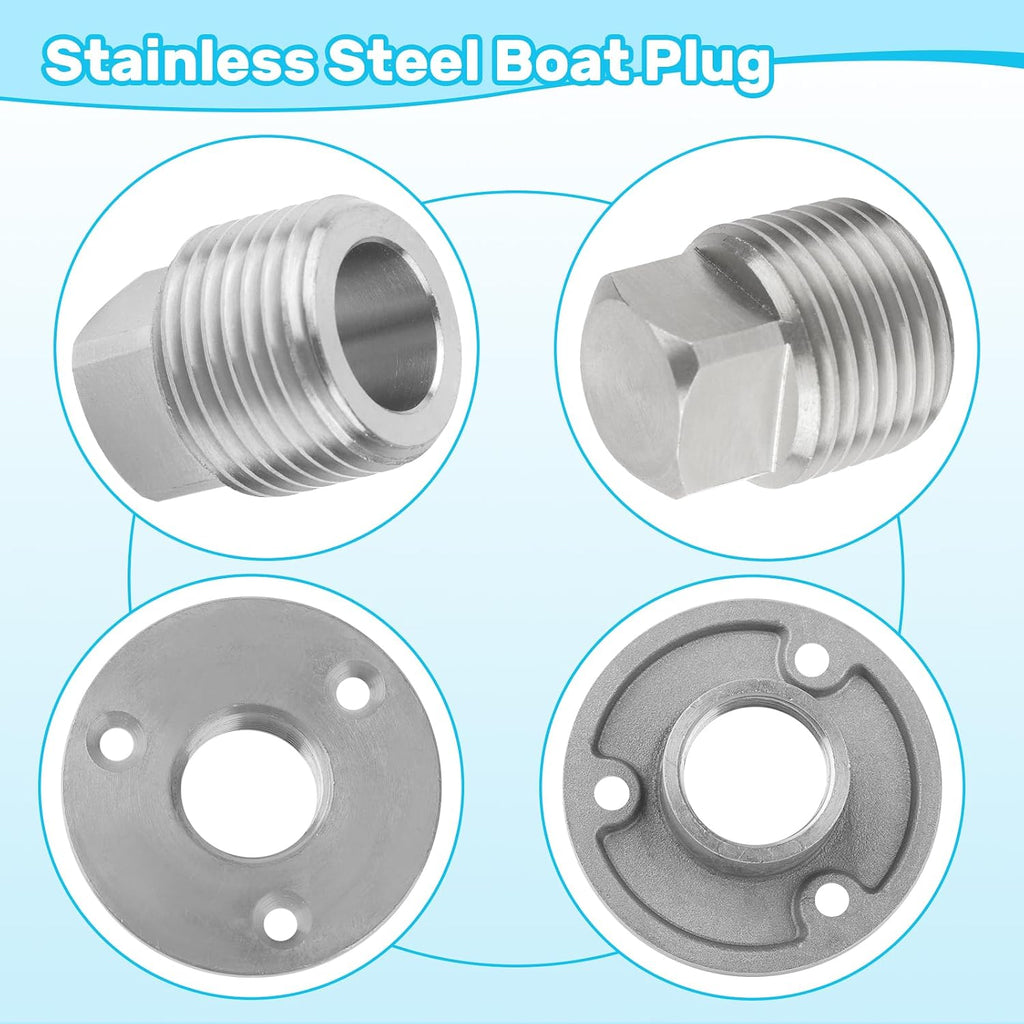 Stainless Steel Boat Drain Plug Kit, 1/2" Threaded, 2 Pack