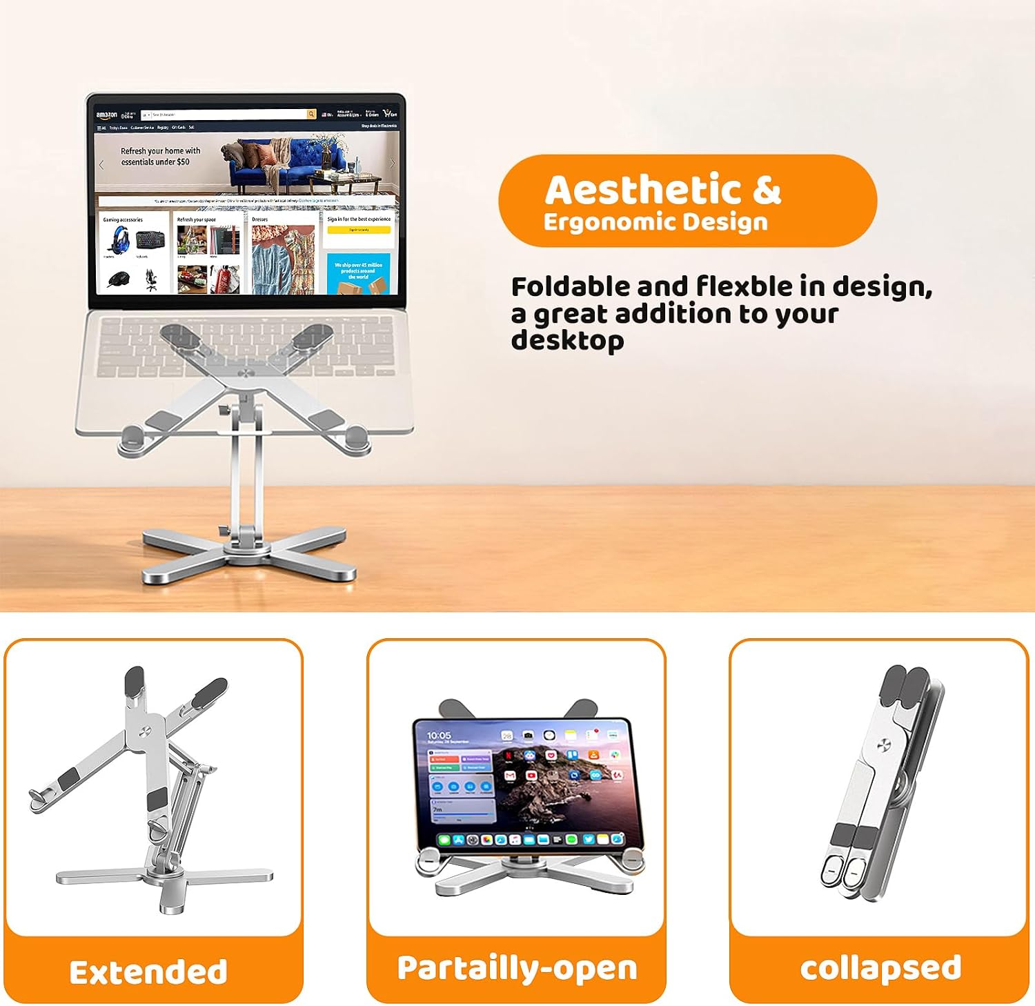 N86 360 Rotating Laptop Stand, Adjustable Height & Angle, Ergonomic Metal Riser for Desk Collaborative Work, Fully