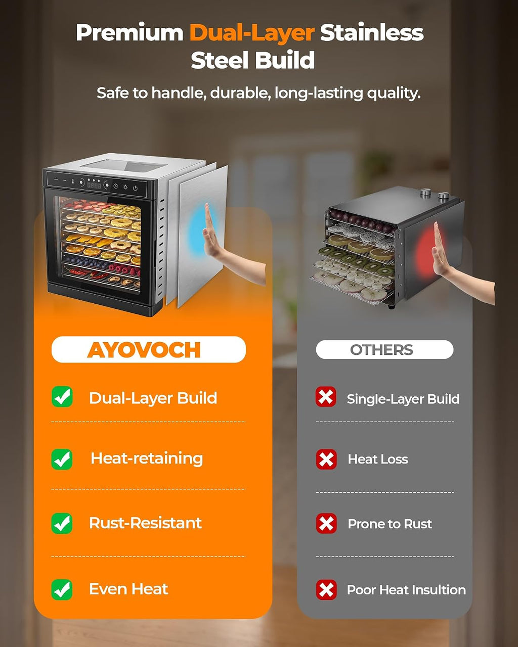 Food Dehydrator Machine 700W Upgrated Drying with 8 Trays, 212°F & 24H Timer, Visual Window, Food Dryer with