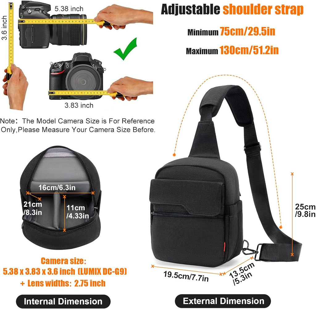 Camera Sling Bag Compact Small Camera Case, Waterproof Canvas Crossbody Camera Bag with Rain Cover, Travel