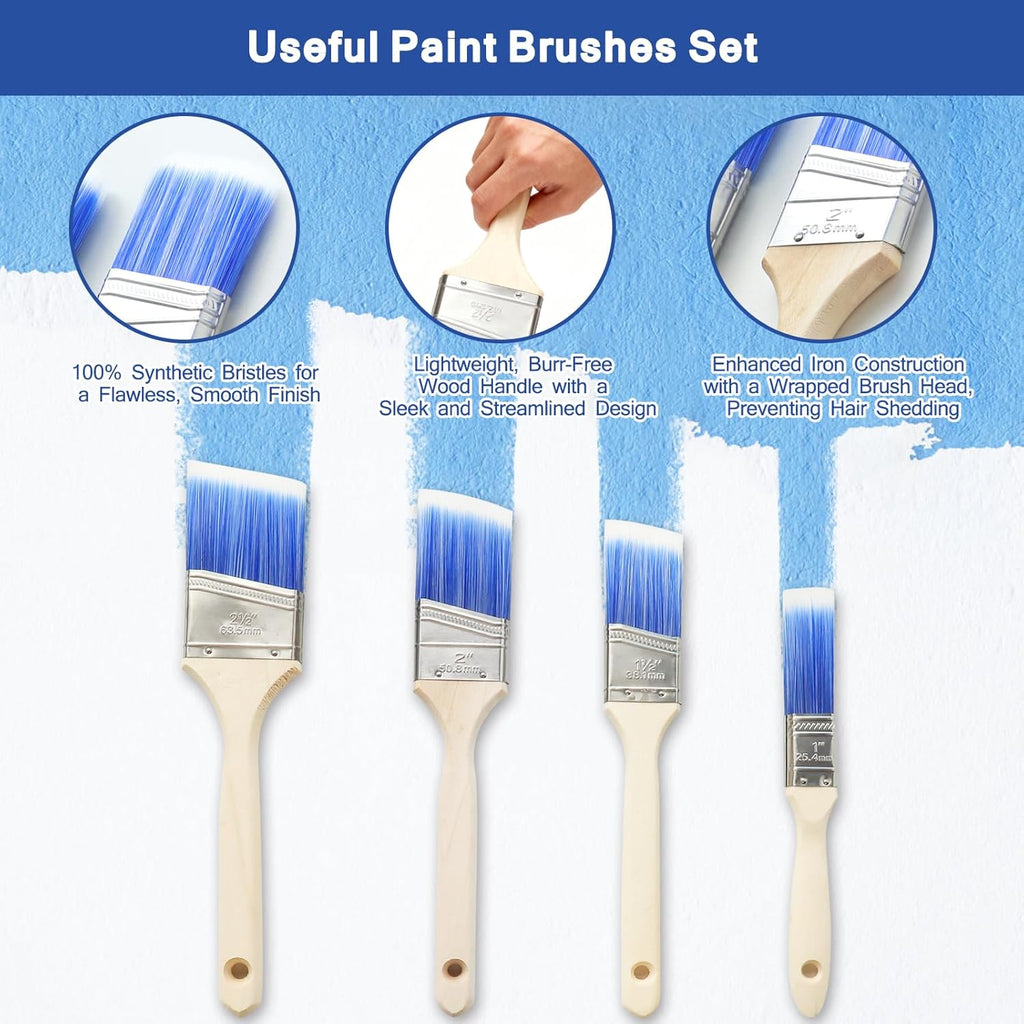 Paint Roller Kit with Extension Pole, 34 Piece Set, 4" and 9" Paint Rollers, 1.63 Ft to 4 Ft Pole, Painting Brushes