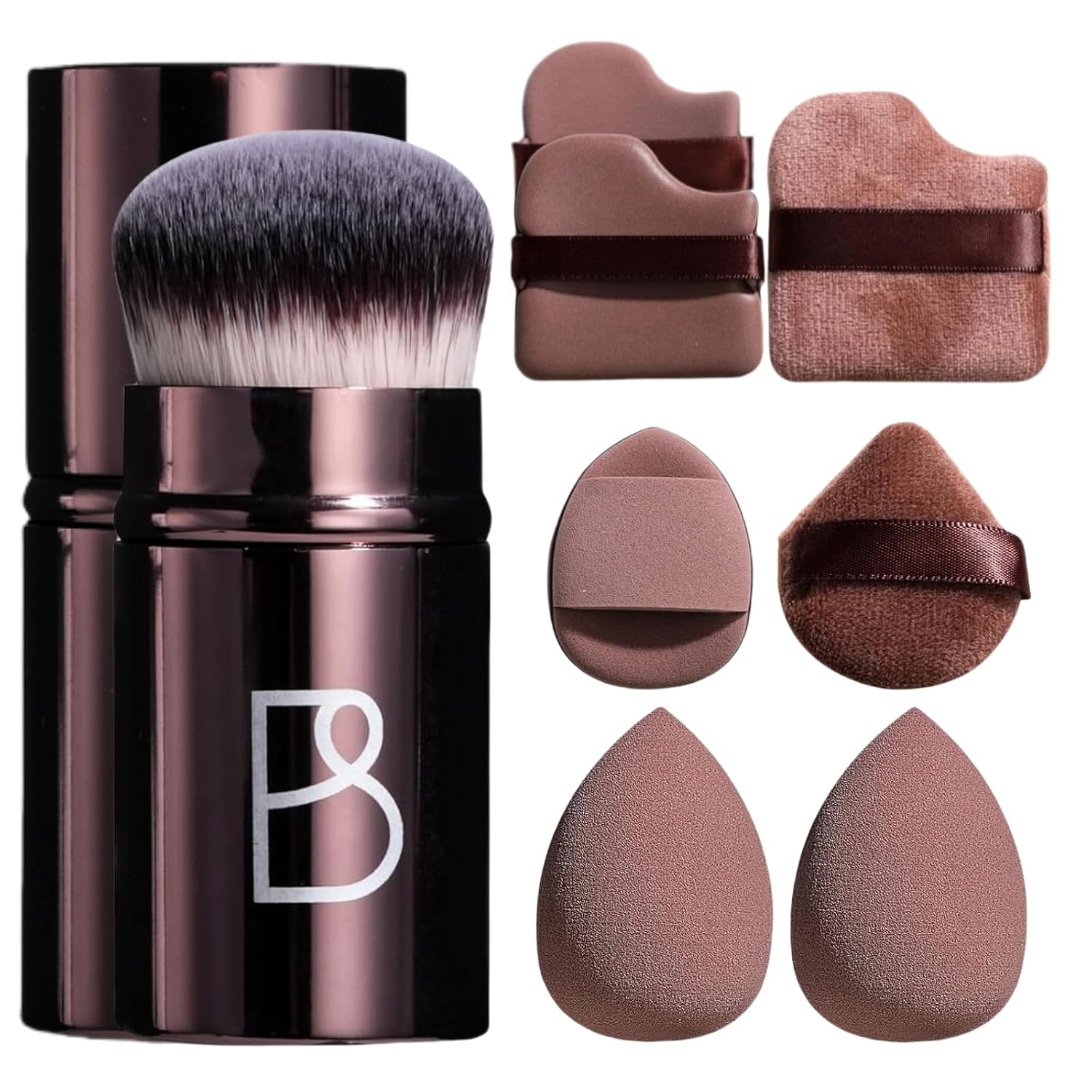 Kabuki Brush Makeup Sponge Set 8 Pcs with Foundation Powder Brush Powder Puff Essential Tools for Flawless Makeup
