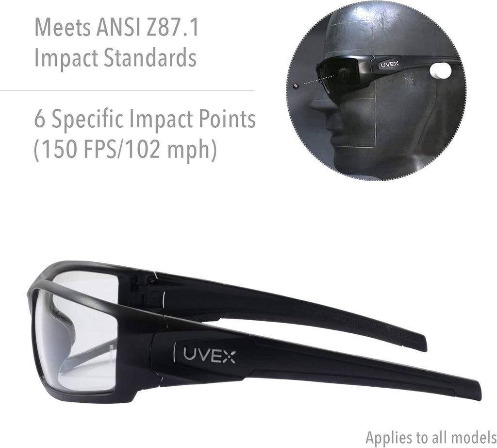 Uvex Hypershock Safety Glasses, Black Frame with SCT-Blue Lens & HydroShield Anti-Fog Coating (S2951HS)