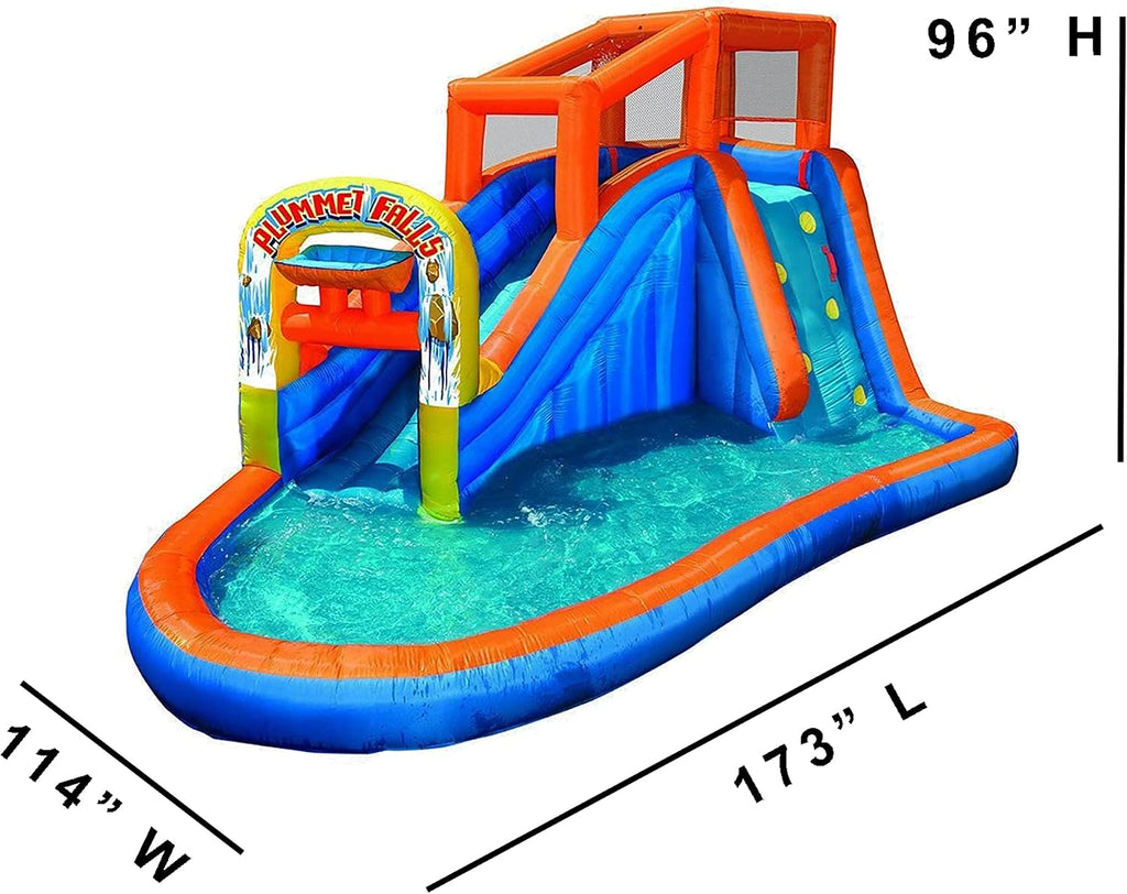 Plummet Falls Inflatable Water Park with Waterslide, Sprinkler, and Climbing Wall