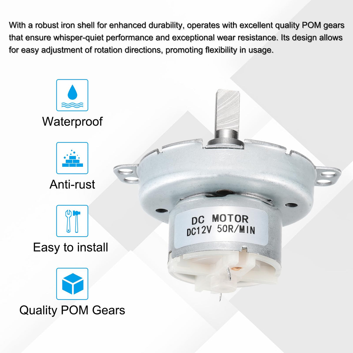 MECCANIXITY Slow Speed Motor JS-50T D-Shaft Gear Electric Motor, 12V DC 50RPM Motor CW/CCW D Shaft DC Motor Large Torque for 3D Printer Filament Rotating Display Stand