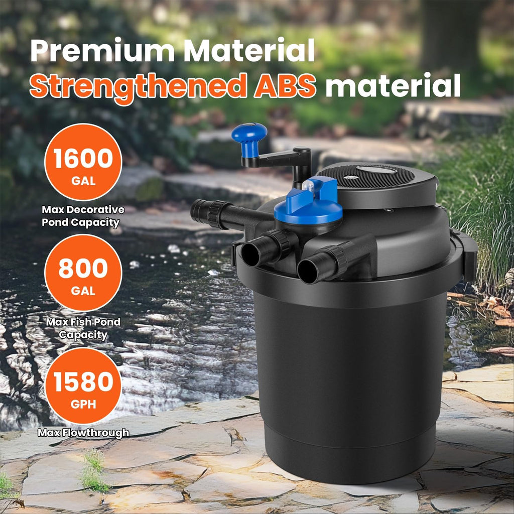 1580GPH Bio Pressure Pond Filter with 13W Light for Outdoor Pond