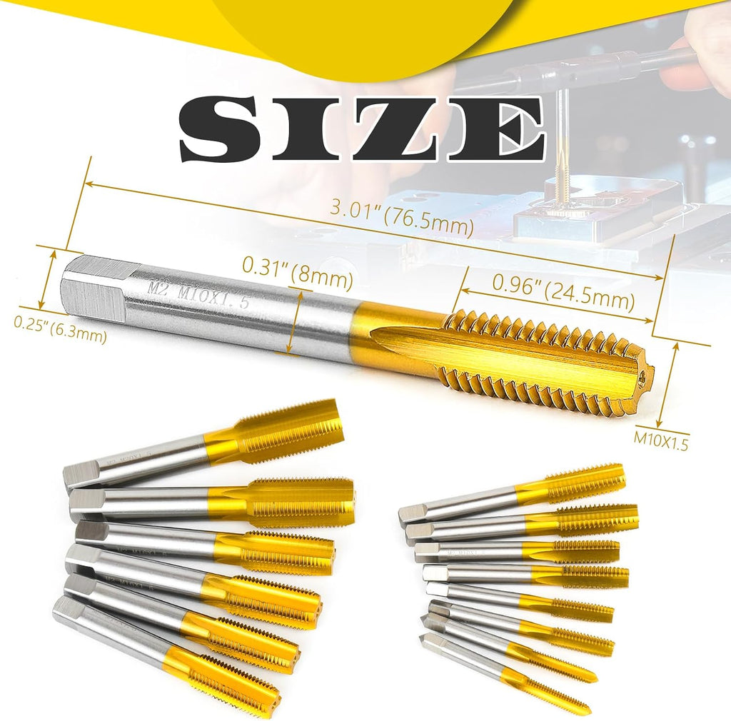 2Pcs M10 x 1.5 Thread Tap Set for Metal,Taper and Bottom Threading Hand Tap
