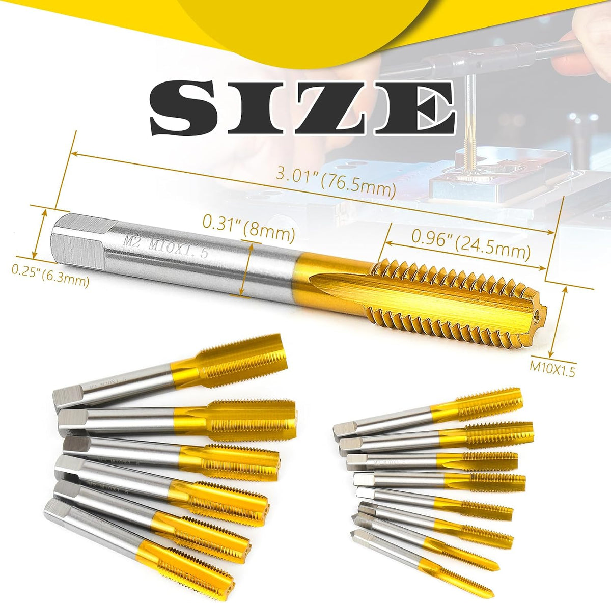 2Pcs M10 x 1.5 Thread Tap Set for Metal,Taper and Bottom Threading Hand Tap