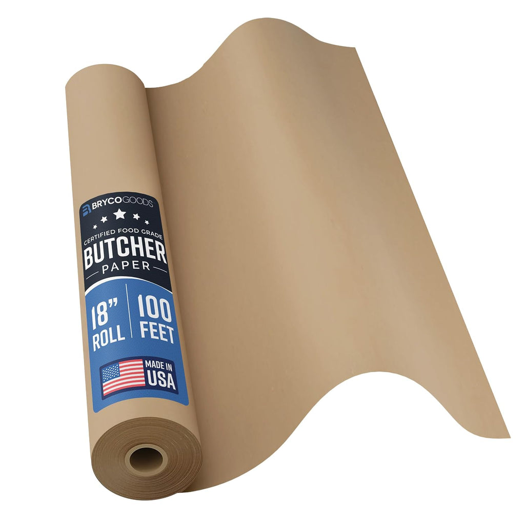 Brown Kraft Butcher Paper Roll - 18 Inch x 100 Feet - USA Made - Food-Grade Paper for Wrapping and Smoking Meat, BBQ