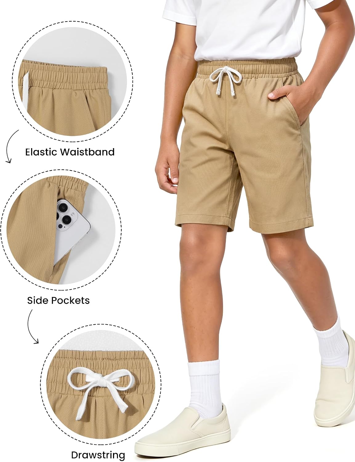 Boys School Uniform Shorts Stretch Chino Short Size 7-14 Years