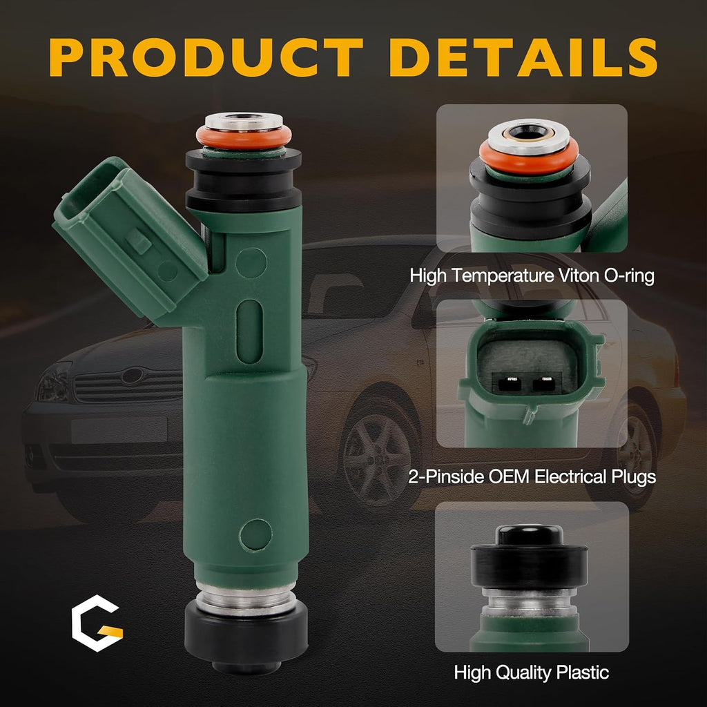 Fuel Injector 12 Holes 4Pcs | 1.8L L4 Gas DOHC | for 2000-2005 Toyota Celica MR2 Spyder 2000-2004 Corolla 03-06 Matrix, 00-02 Chevy Prizm, 03-06 Pontiac Vibe | Replace# 23250-0D040 23250-22040 FJ415