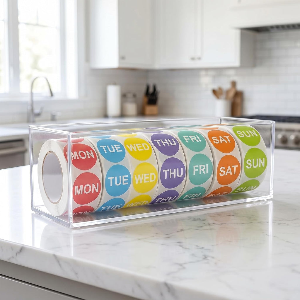 Day of the Week Sticker Labels, 1" Round, 7 Rolls, 500 per Roll