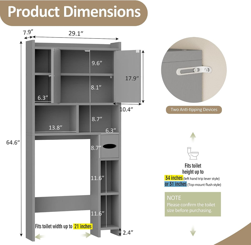Over the Toilet Storage Cabinet, Freestanding Farmhouse Storage Cabinet Over Toilet, Bathroom Organizer with Paper