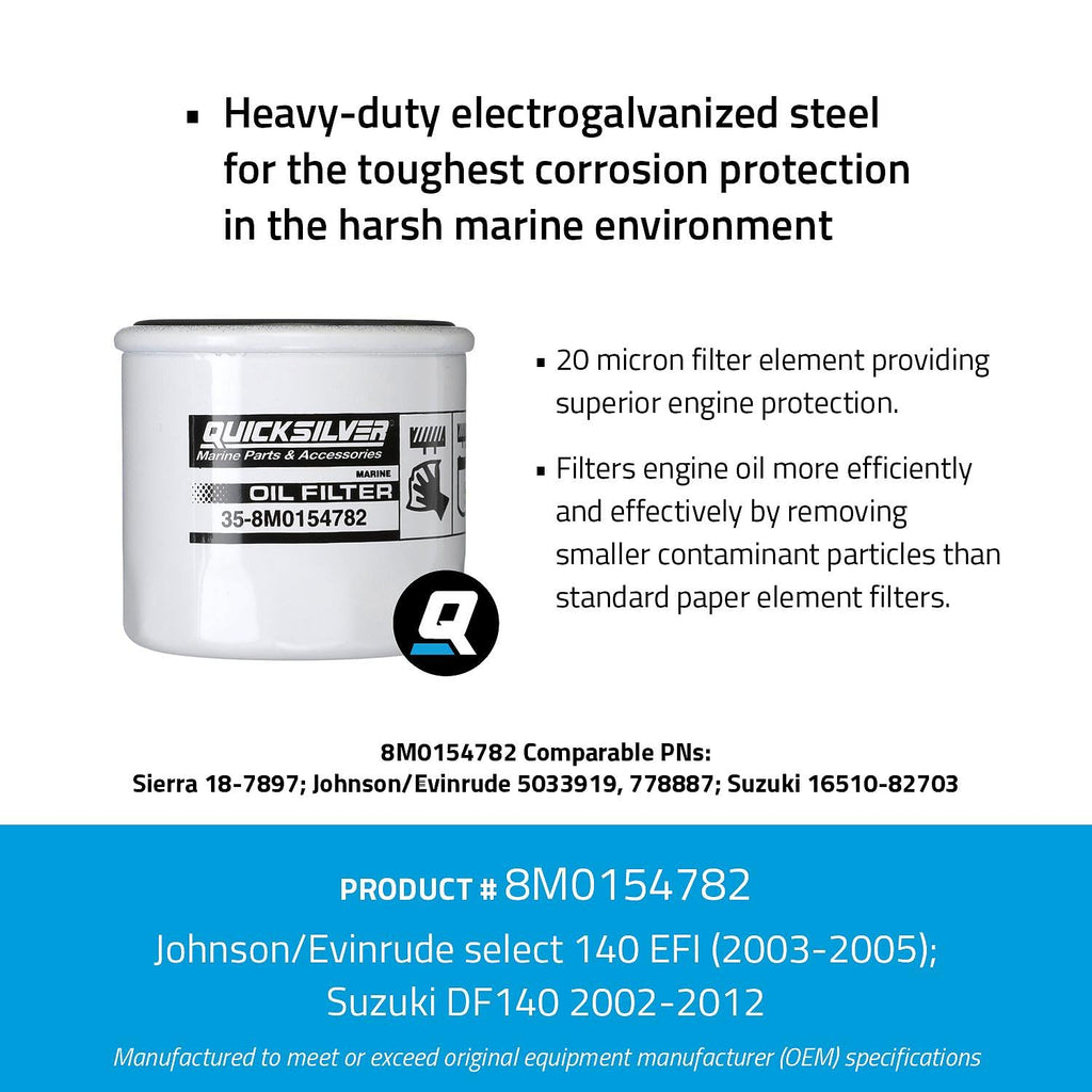 Quicksilver 20 Micron Oil Filter for Outboard Engines - Replaces Johnson/Evinrude 5033919, 778887, Mallory 9-57815, Suzuki 16510-82703, Sierra 18-7897