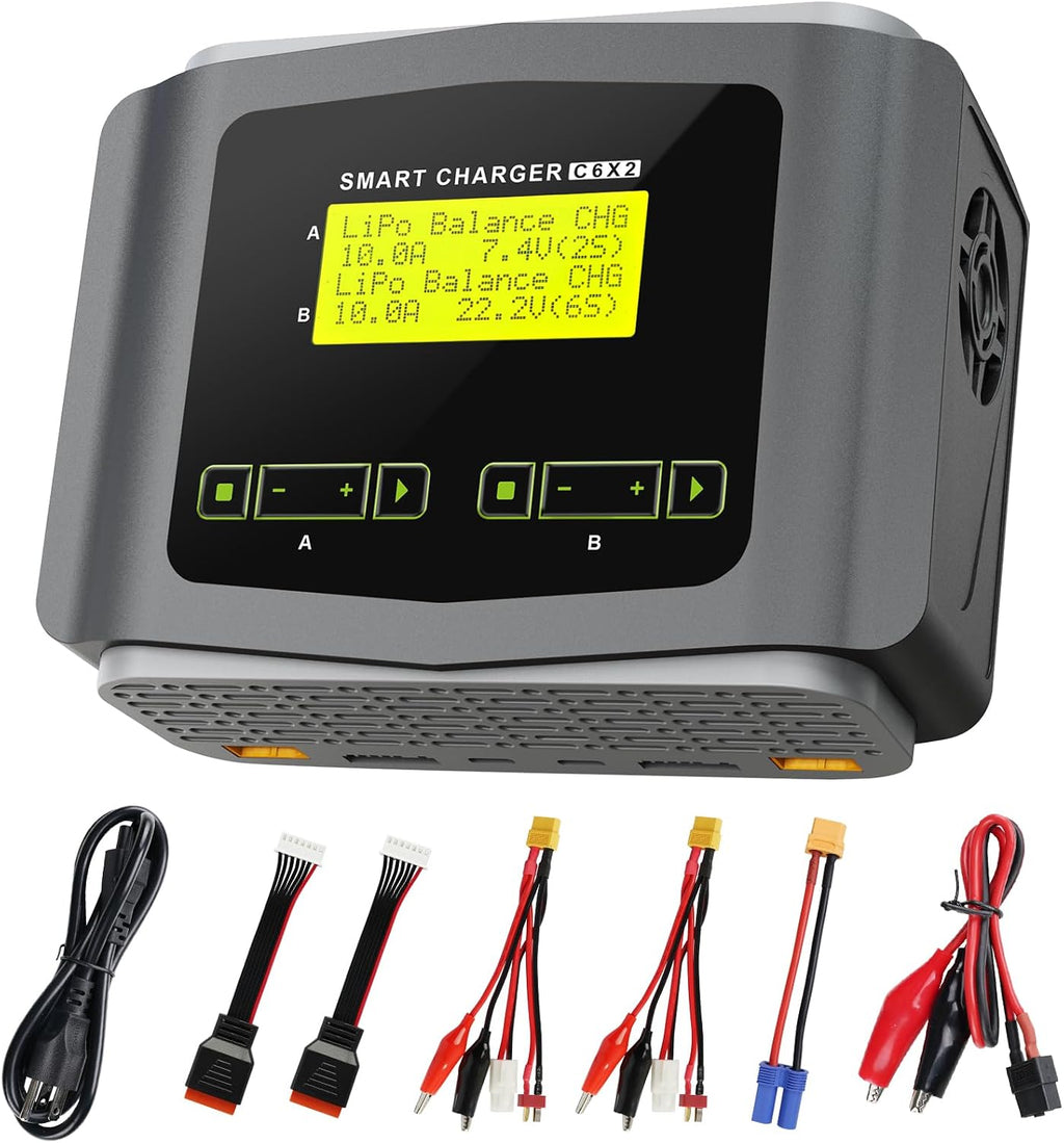 LiPo Battery Charger Dual 10A Fast Balance Charger Discharger for RC Car | Large Screen Battery Charger for 1-6S LiPo