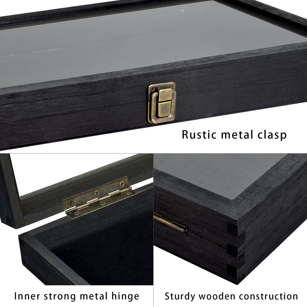 Glass Top Black Jewelry Display Case Box 50 Gem Jars | Black glass-top jewelry case with 50 gem jars keeps gemstones