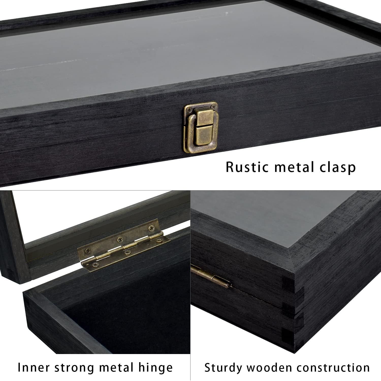 Glass Top Black Jewelry Display Case Box 50 Gem Jars | Black glass-top jewelry case with 50 gem jars keeps gemstones