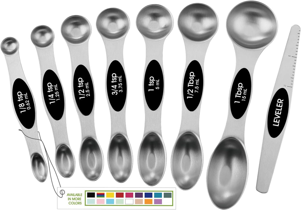Stainless Steel Magnetic Measuring Spoons Set with Strong N45 Magnets, Heavy Duty Metal Kitchen Gadgets for Baking &