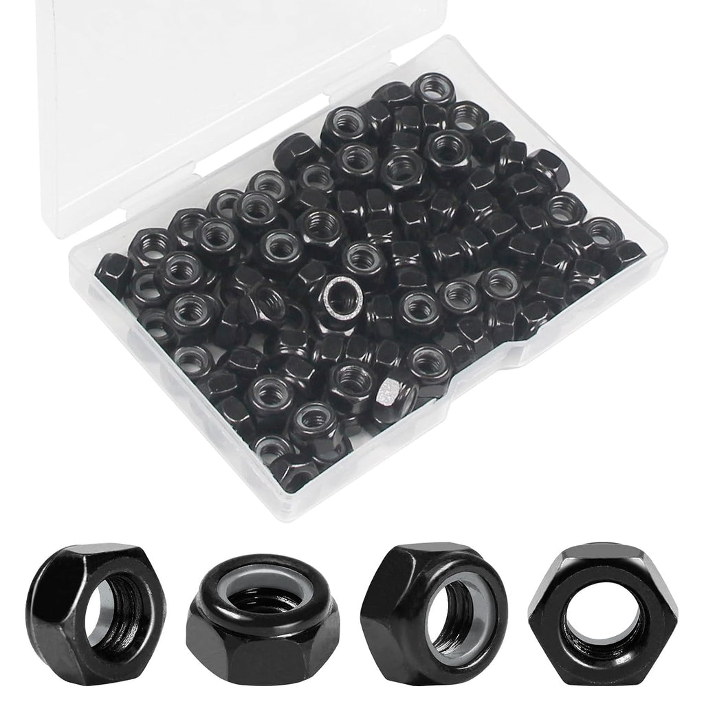 100Pcs M6 x 1.0mm Nylon Insert Hex Lock Nuts Locknuts