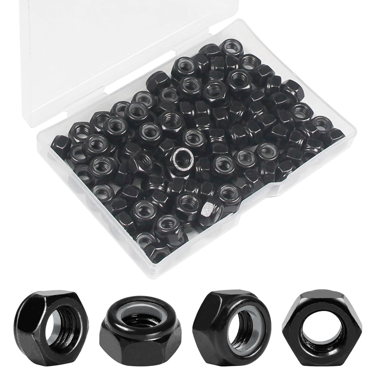100Pcs M6 x 1.0mm Nylon Insert Hex Lock Nuts Locknuts