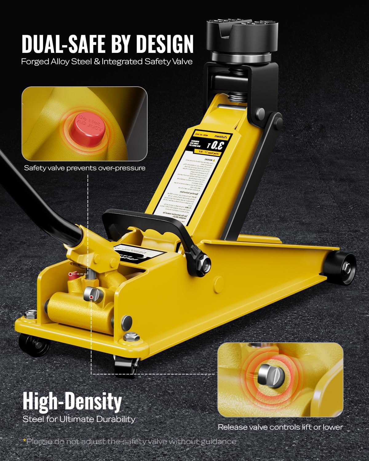 3 Ton (6600 lbs) Floor Jack, Heavy Duty Steel Hydraulic Jack for Car, Low Profile Floor Jack with Rubber Pad, Quick