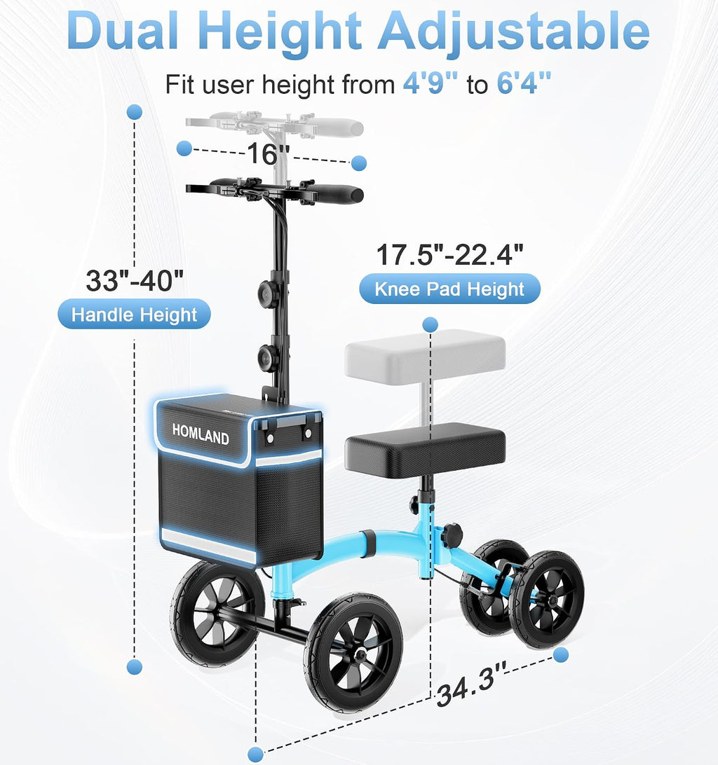 Knee Scooter Walker for Adults for Foot Injuries, 8'' Rubber Wheel