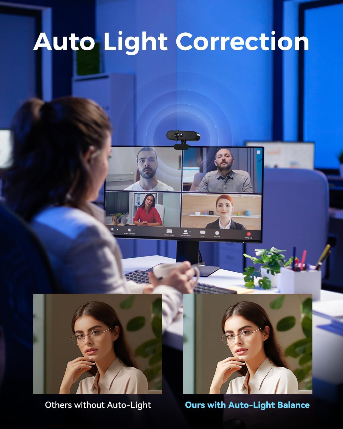 1080P Webcam Computer Camera with Microphone & Wide View - Auto Light Correction Webcam for PC, Mac, Laptop, Desktop