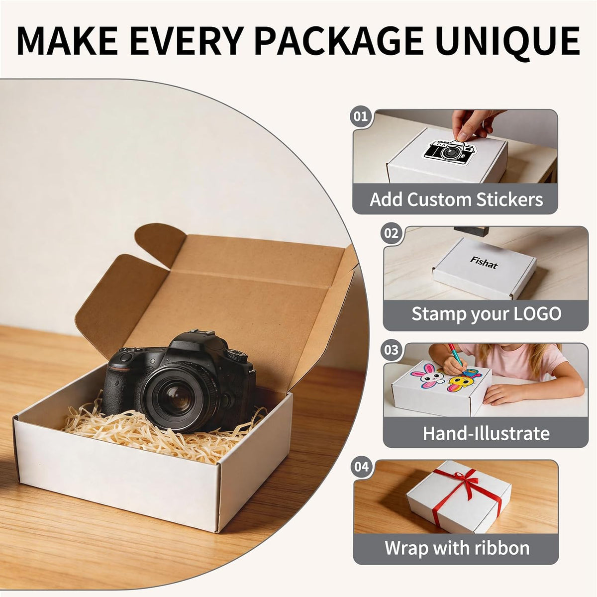 12" x 10" x 4" White Corrugated Cardboard Shipping Boxes Set of 5