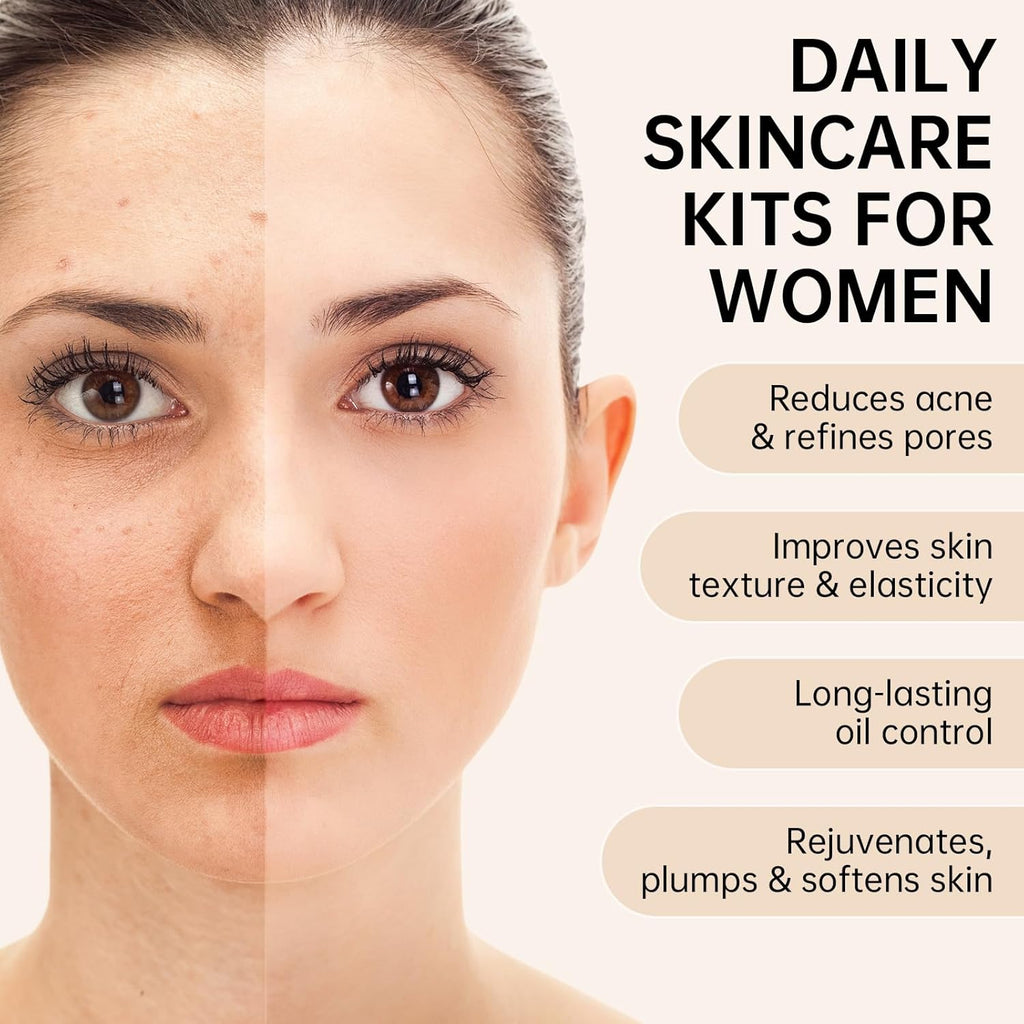Collagen Skin Care Set, Anti Aging Skincare Set for Wrinkles & Fine Lines, Shrink Pores, Hydrate & Firm Skin, 7 Pcs