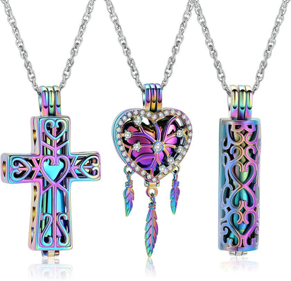 3 Pack Cremation Urn Necklace for Ashes for Women Men Heart Lotus Cross Cylinder Cremation Jewelry for Ashes Loved