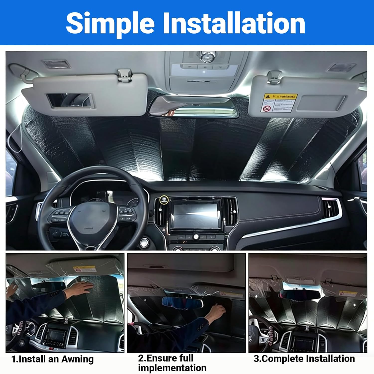Car Windshield Sun Shade, Double Thickening Bubble Sun Shade, Foldable Front Window Sunshade with Suction Cups