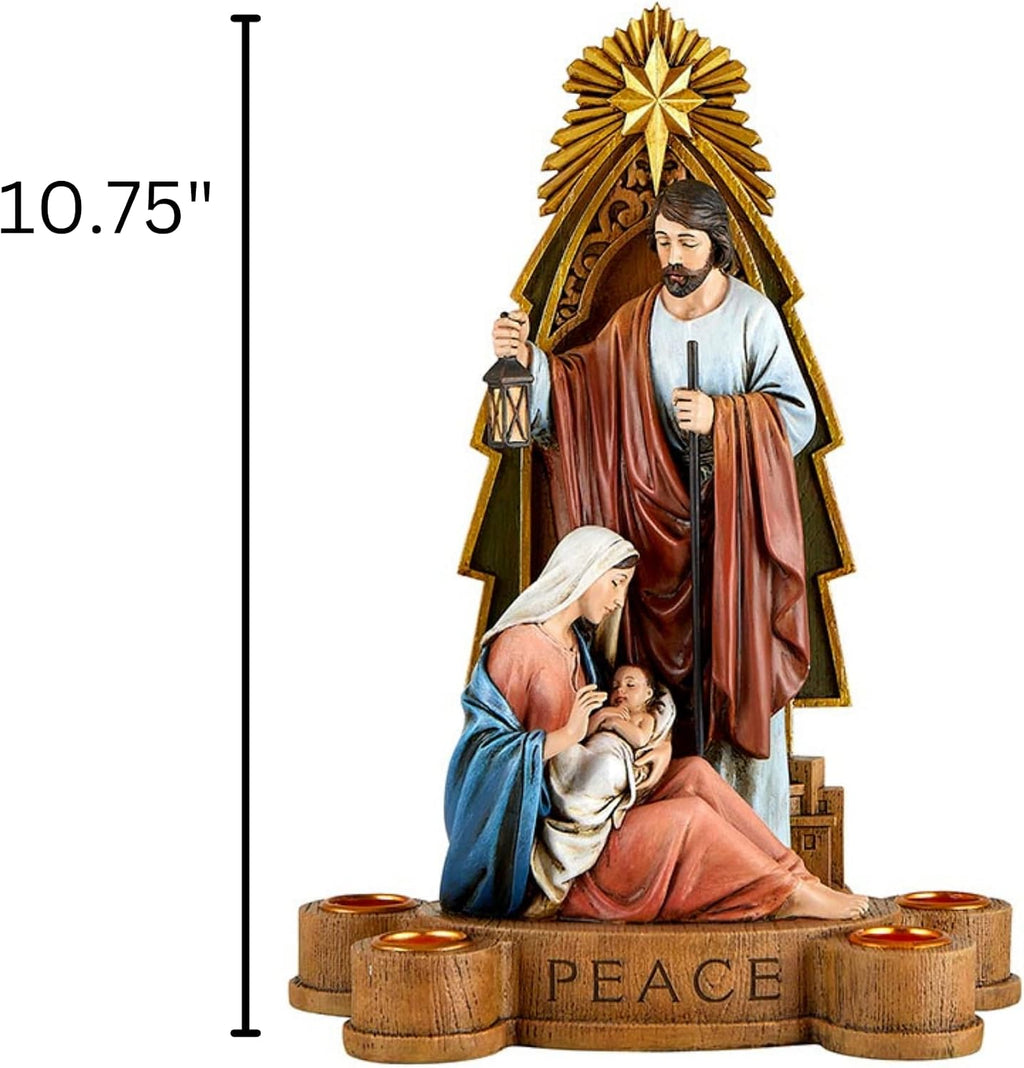 Good News Holy Family Advent Candleholder with Engraved Scripture, Religious Christmas Figurine for Indoor, Christmas