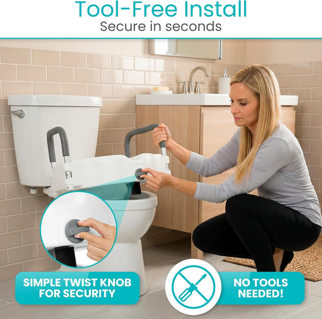Raised Toilet Seat - 5" Portable, Elevated Toilet Seat Riser & Extender - Elongated and Standard Fit Commode Lifter