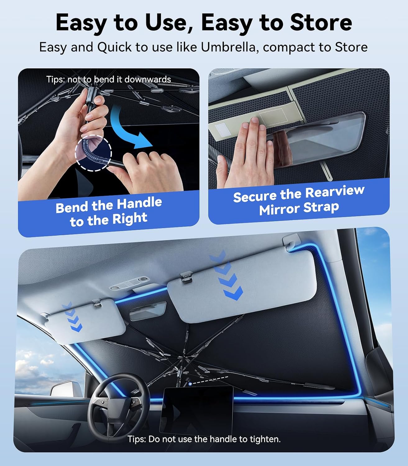 [Upgraded] Nmoiss Windshield Sun Shade Umbrella - [Vinyl Coating Heat Shield] Protect Car from Sun Rays & Heat Damage