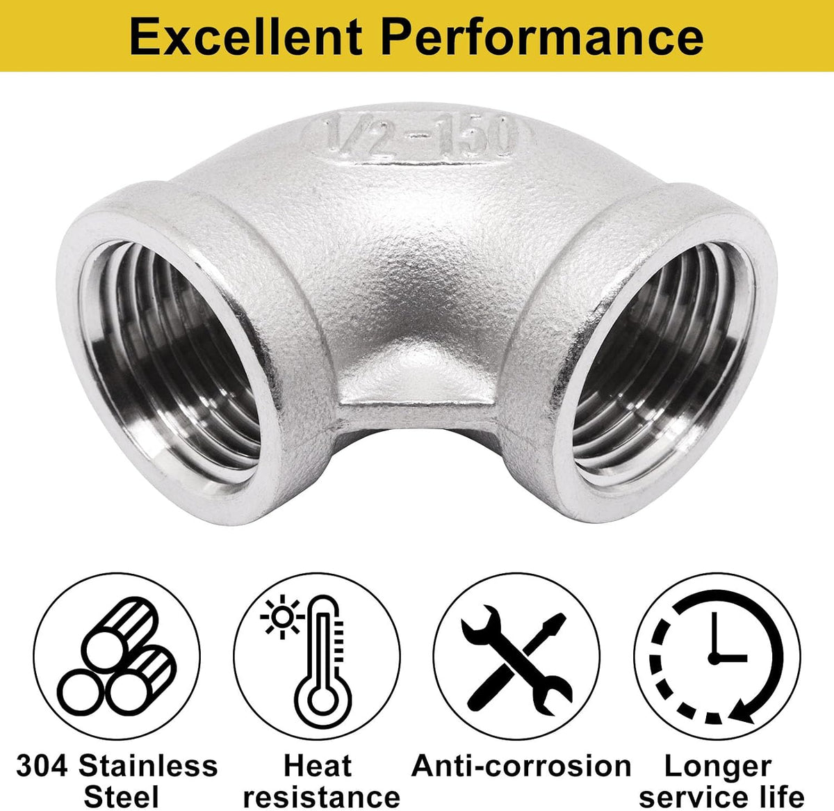 2Pcs 304 Stainless Steel 90 Degree Elbow 1/2" NPT Female x 1/2" NPT Female Threaded Pipe Fitting