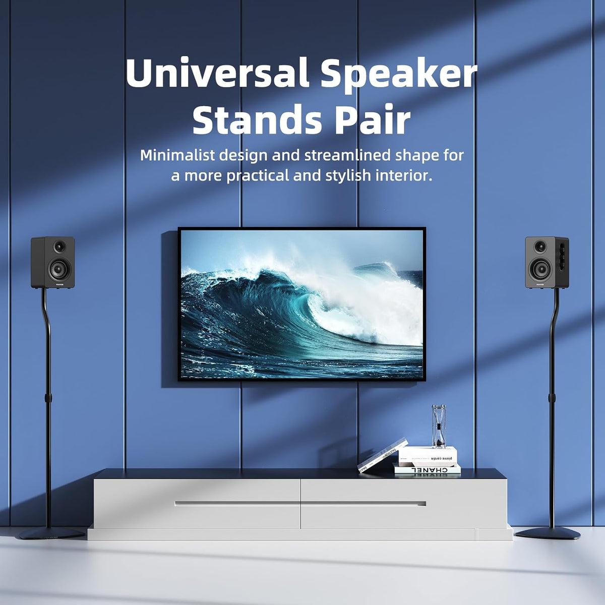 Universal Speaker Stands Pair, Satellite & Bookshelf Speaker Stands-28-38in Adjustable, Surround Sound Speaker Stand