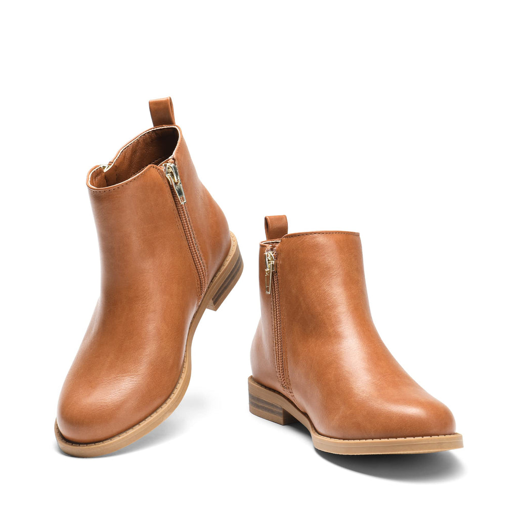 Girls Ankle Boots Chelsea Booties,Tan/Pu,12 Little Kid