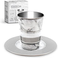 Kiddush Cup and Tray - Premium Quality White Marble and Nickel Plated Wine Cup - For Shabbat and Havdalah - Judaica