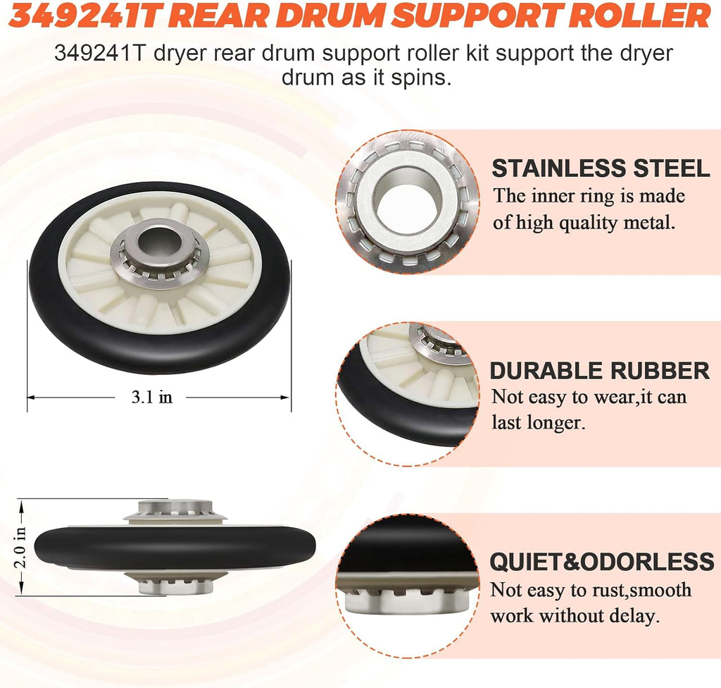 2026 Upgraded 4392065 Dryer Repair Kit by Beaquicy - Include 341241 Dryer Belt, 349241T Drum Roller Kit, 691366 Idler