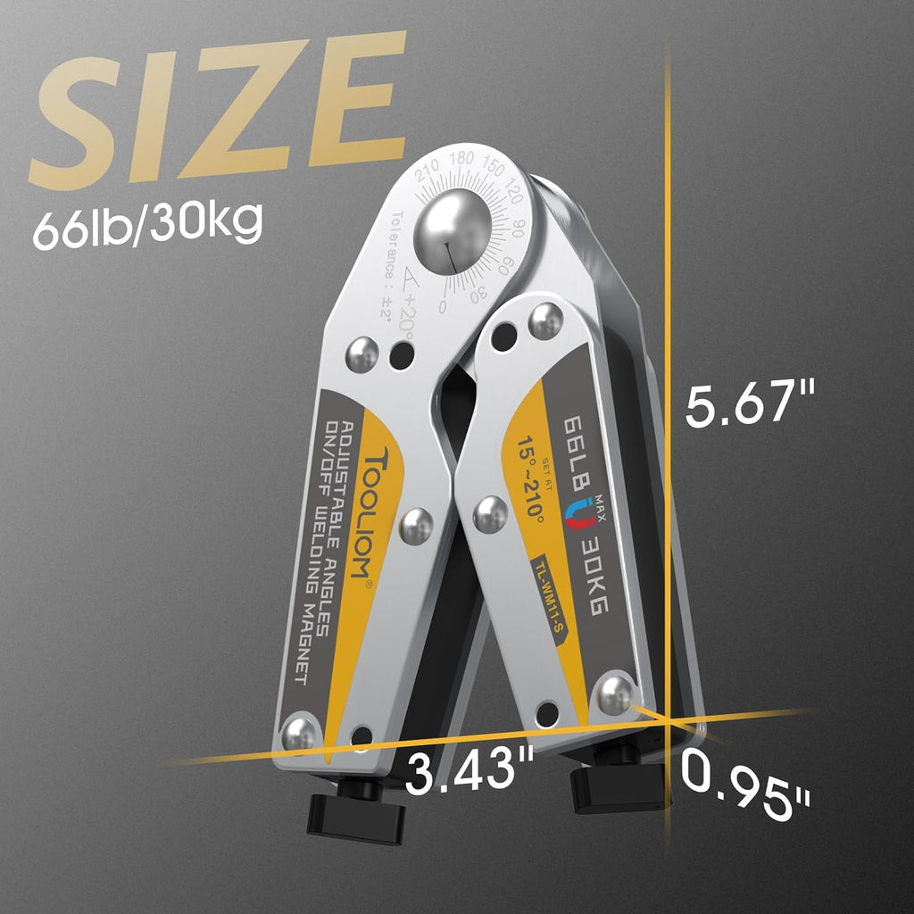 66 lb Adjustable Welding Magnet for 15°-210° with On/Off Switch | Switchable magnetic control, easier placement