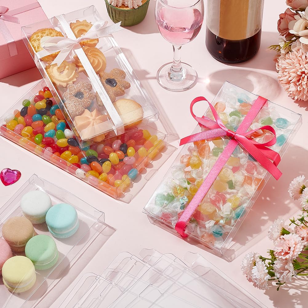 30PCS 7x4x0.7 Transparent PVC Box Candy Treat Box Party Favor Boxes Rectangle Gift Wrapping Boxes for Wedding Party