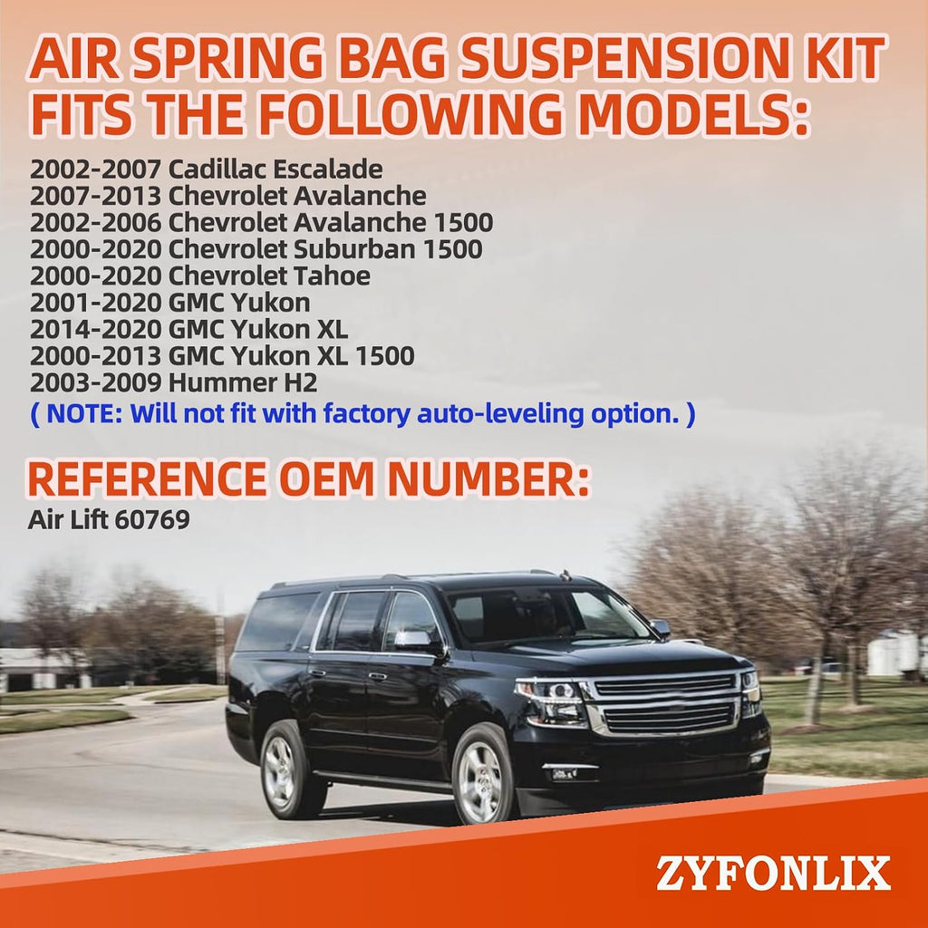 Air Spring Bags Suspension Kit Compatible with Chevy Avalanche 1500 Suburban Tahoe 4WD/RWD Escalade GMC Yukon XL Grand Marquis F/ord LTD OEM 60769 Up to 1,000 lbs