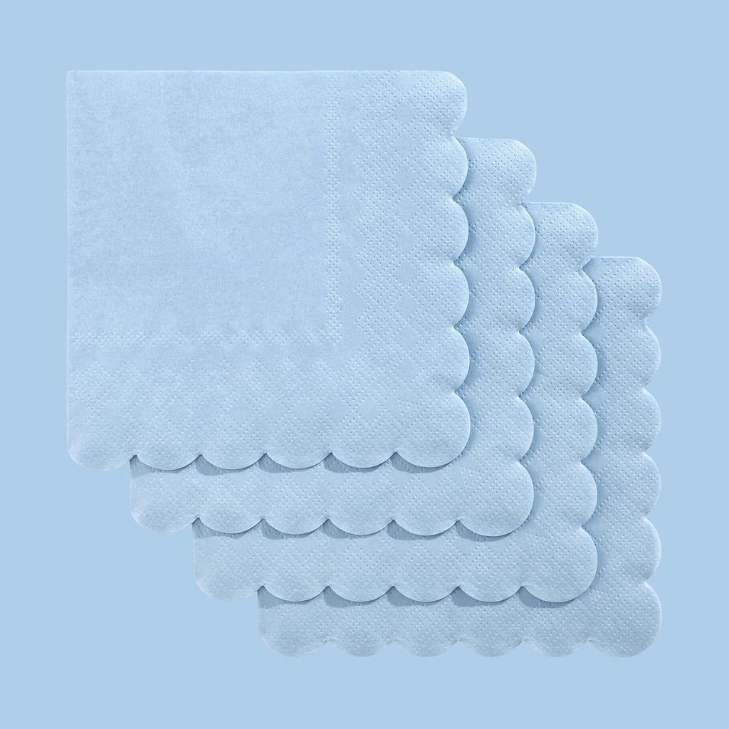 120 Pcs Cocktail Napkins Light Blue Napkins Scalloped, 5 Inch