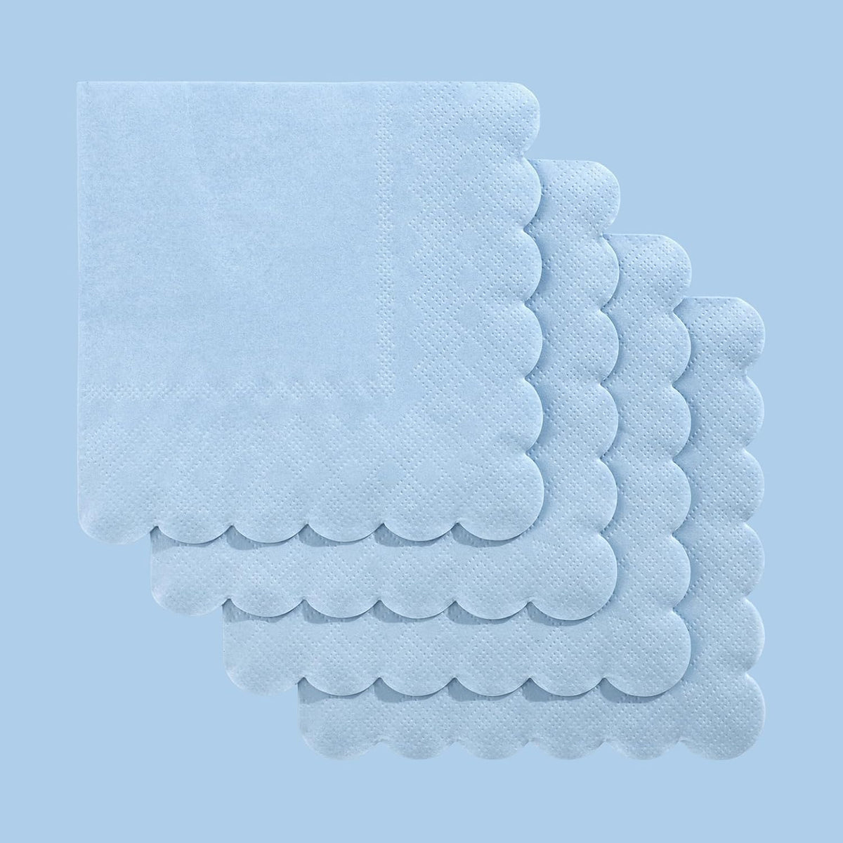120 Pcs Cocktail Napkins Light Blue Napkins Scalloped, 5 Inch