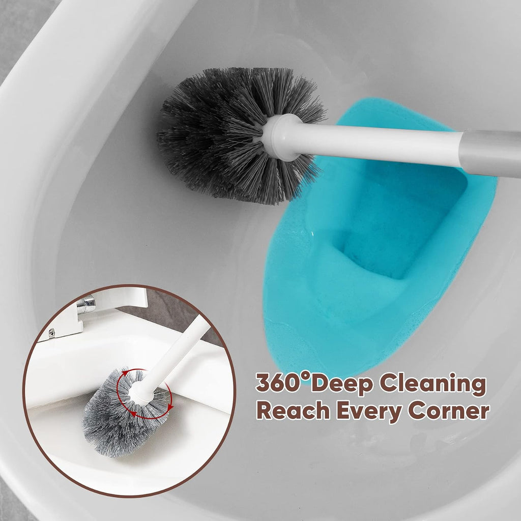 Toilet Plunger and Brush Set, 2-in-1 Compact Holder, White | Unclogs Toilets, Deep Cleans Bowls, Nylon Bristles