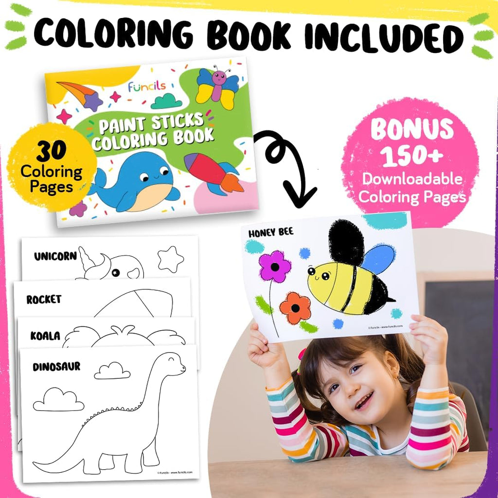24 Thin Washable Paint Sticks for Kids, Painting Crayons w/Coloring Book