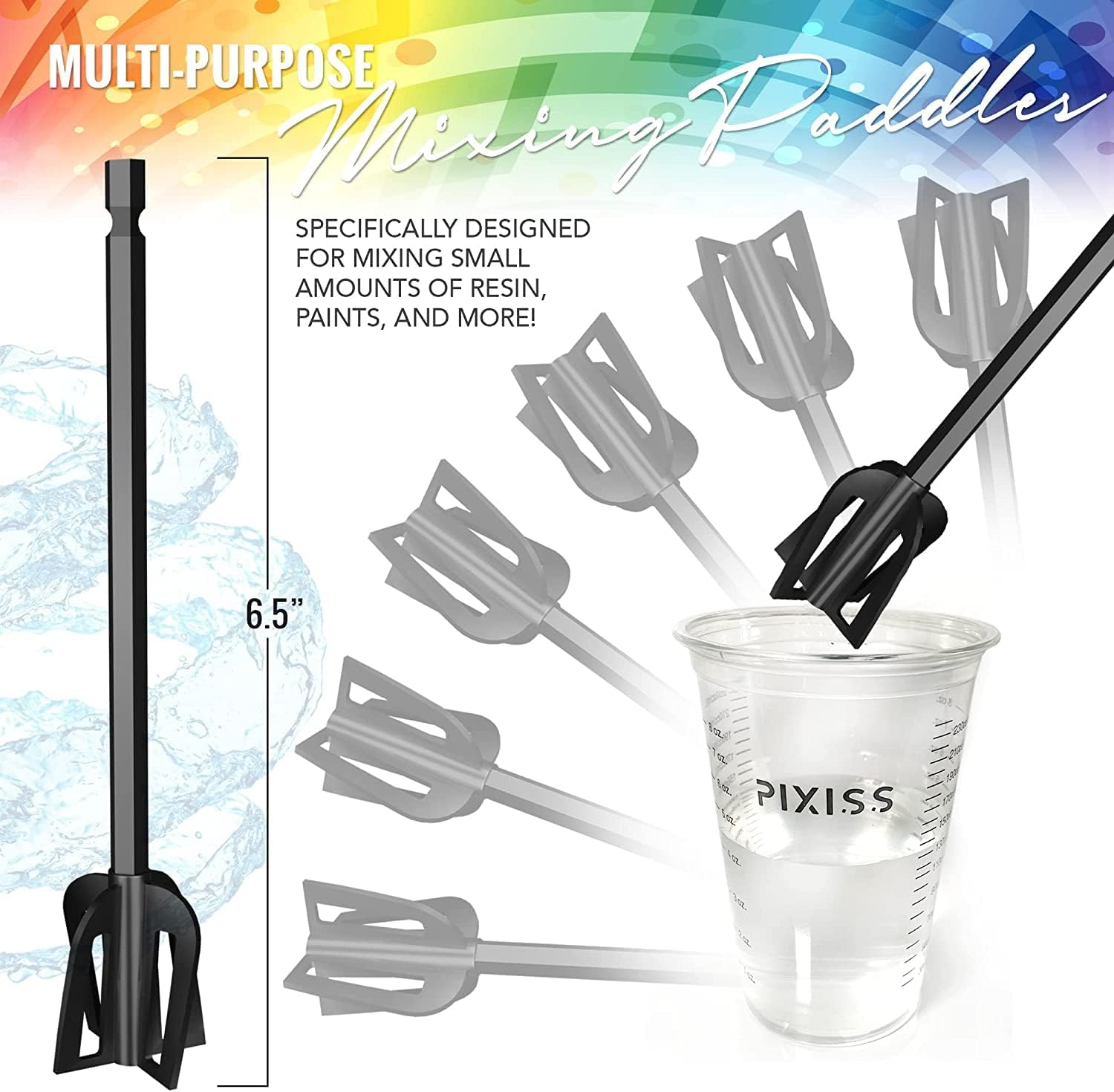 Resin Mixer Epoxy Mixer Paddles - 20 Graduated Mixing Cups & Reusable Pixiss Multipurpose Bidirectional Paint Stirrer