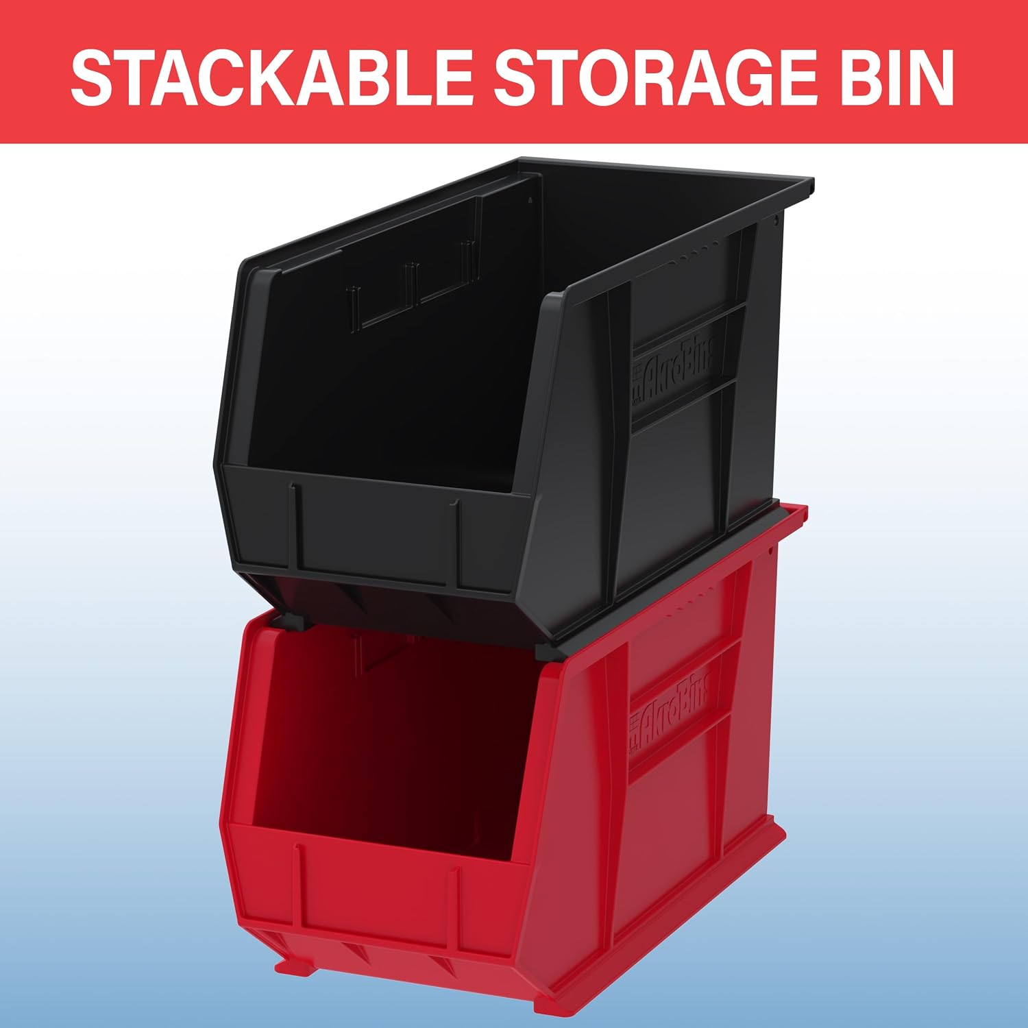30265 AkroBins Plastic Storage Bins, 18"x8.25"x9", Black, 6-Pack | Space-Saving Stackable Bins for Garage, Pantry